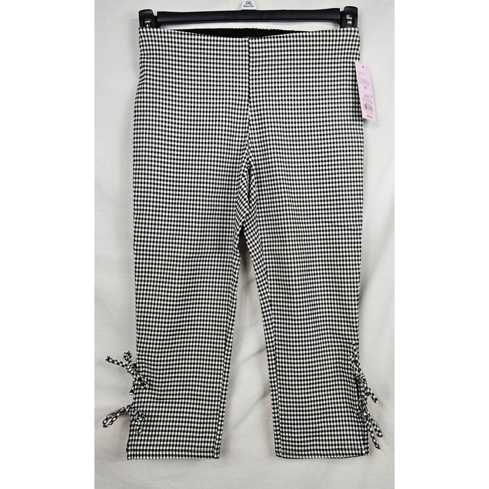 NWT Wild Fable Gingham Capri Pants Black White Lace Up Hem XS